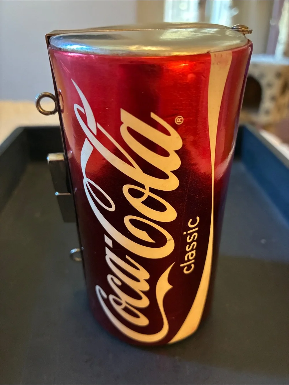 Coca Cola Glossy Red and White Mini Can Purse. With Long chain.